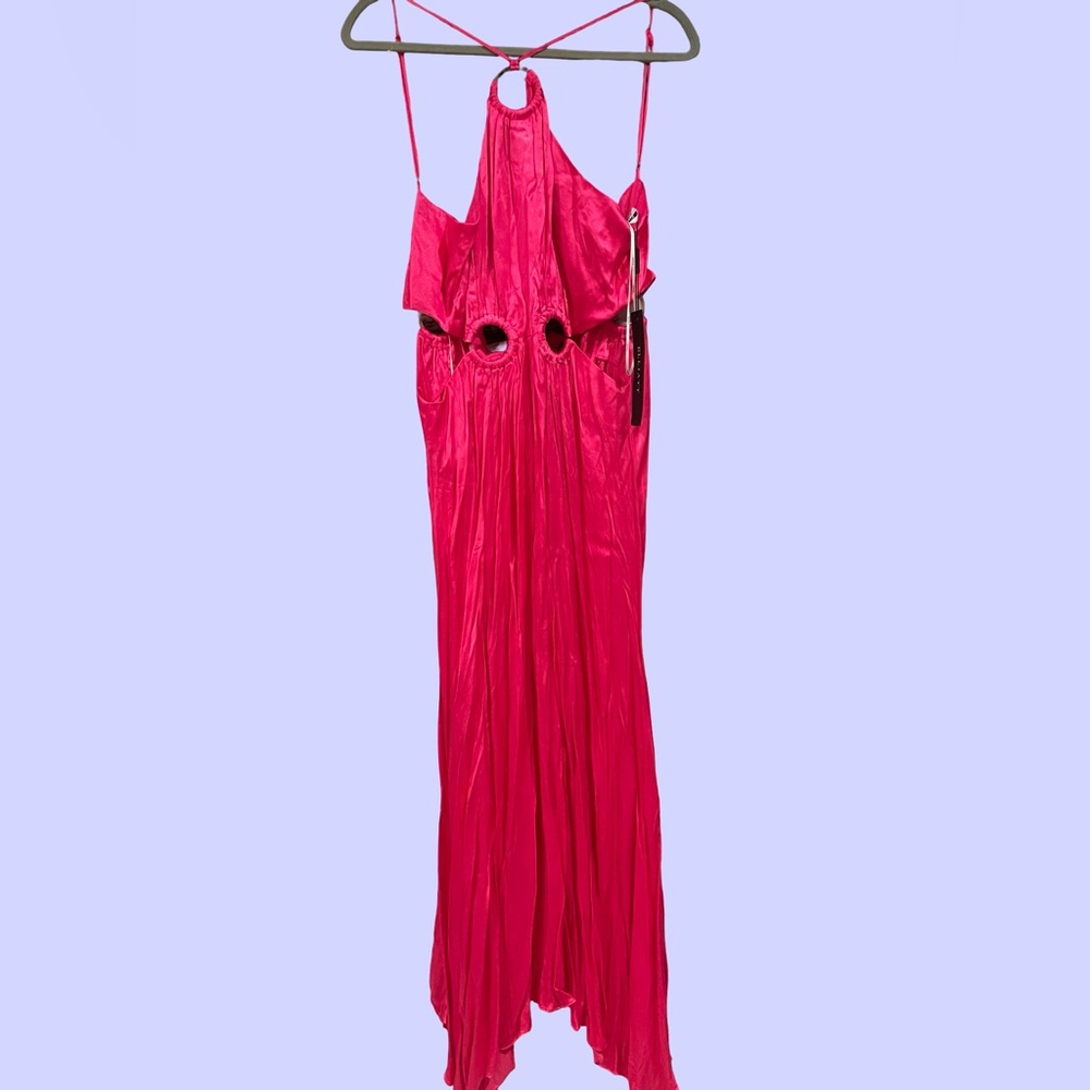Elliatt Hot Pink Backless Halter Cutout Maxi Dress